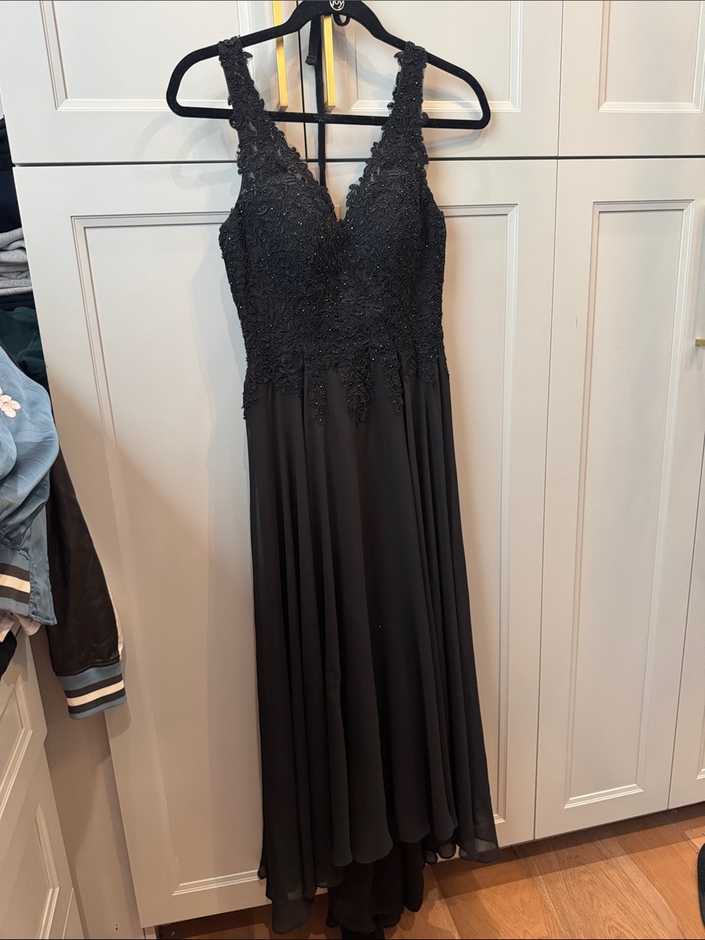Black Lace-Embellished Maxi Dress